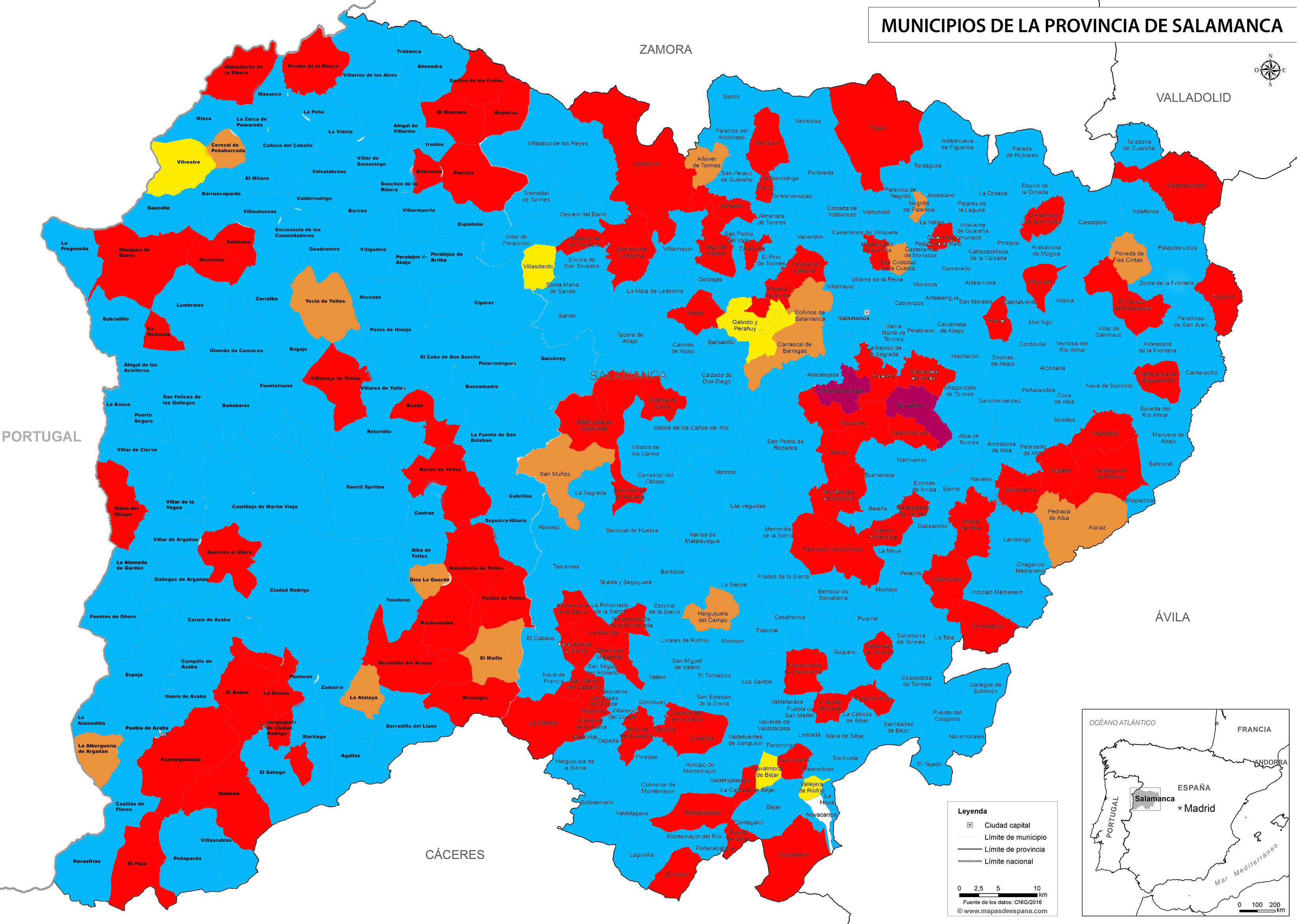 mapa provincia salamanca La provincia se tiñe de azul en un mapa con cinco colores diferentes