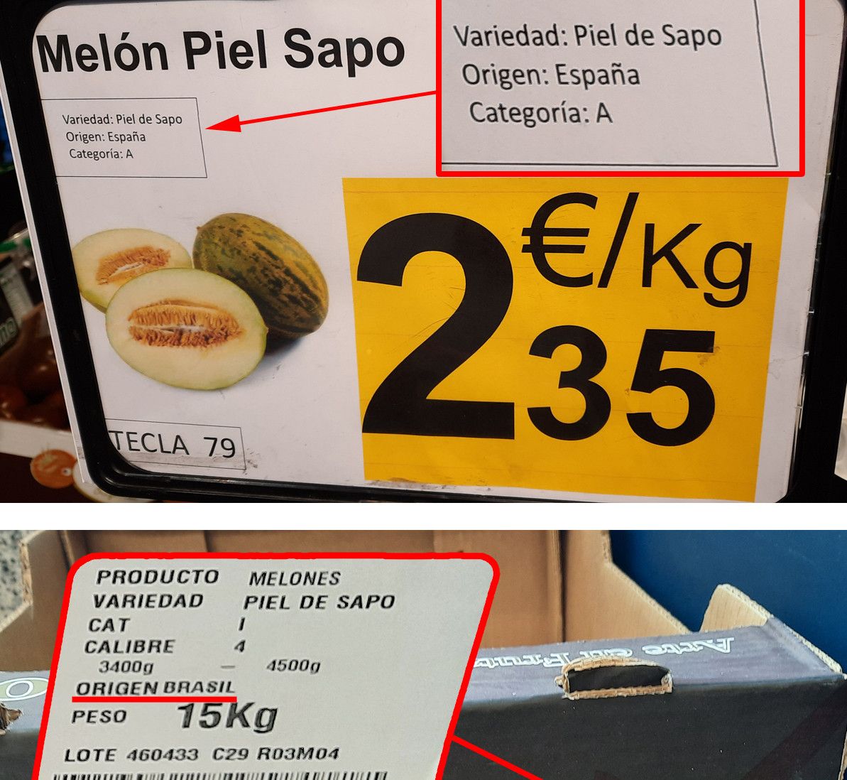 Denuncian que Carrefour vende melones piel de sapo de Brasil como si fueran españoles