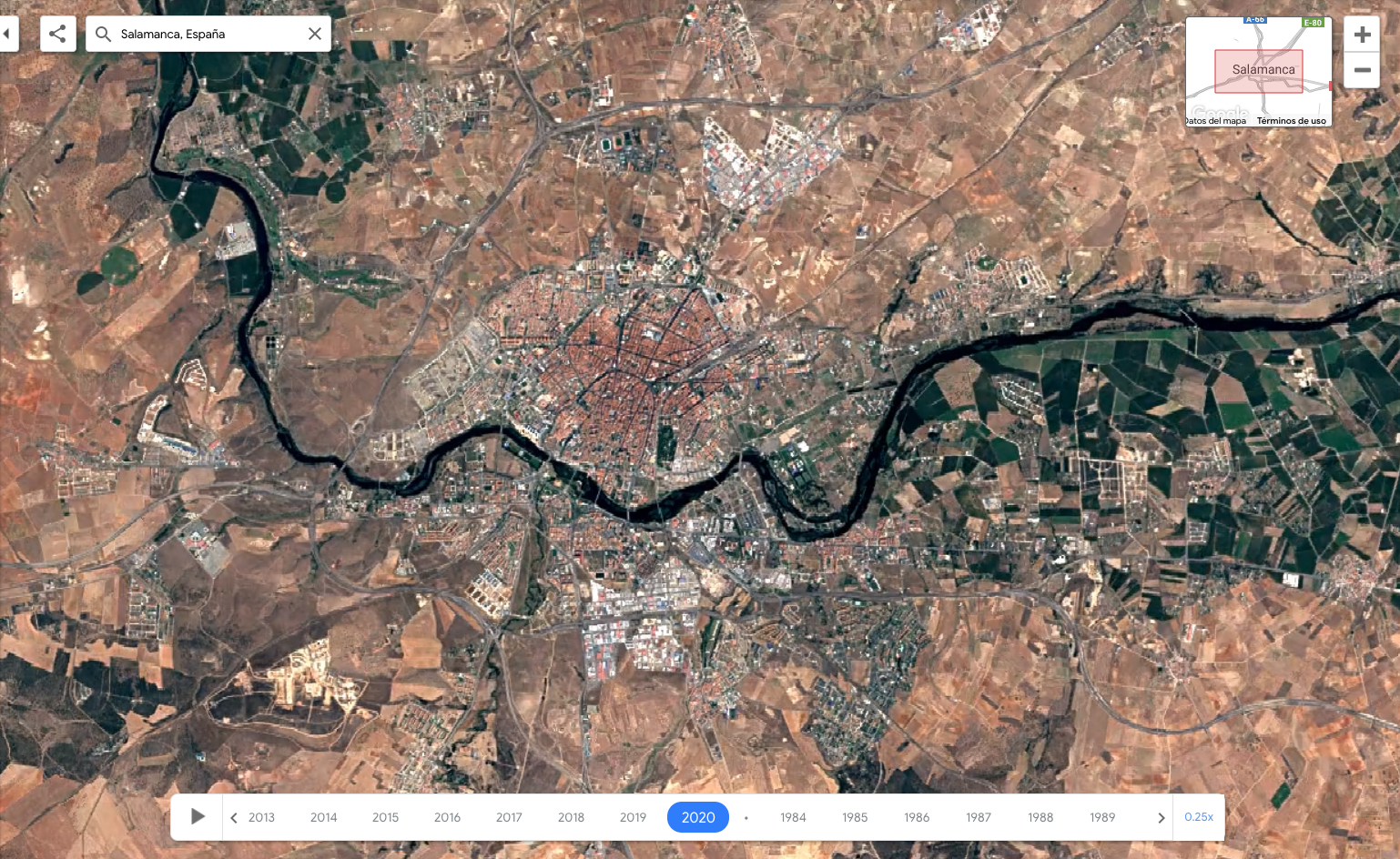 ¿Cómo se veía Salamanca desde el espacio en la década de 1980? Google lo muestra con una nueva herramienta