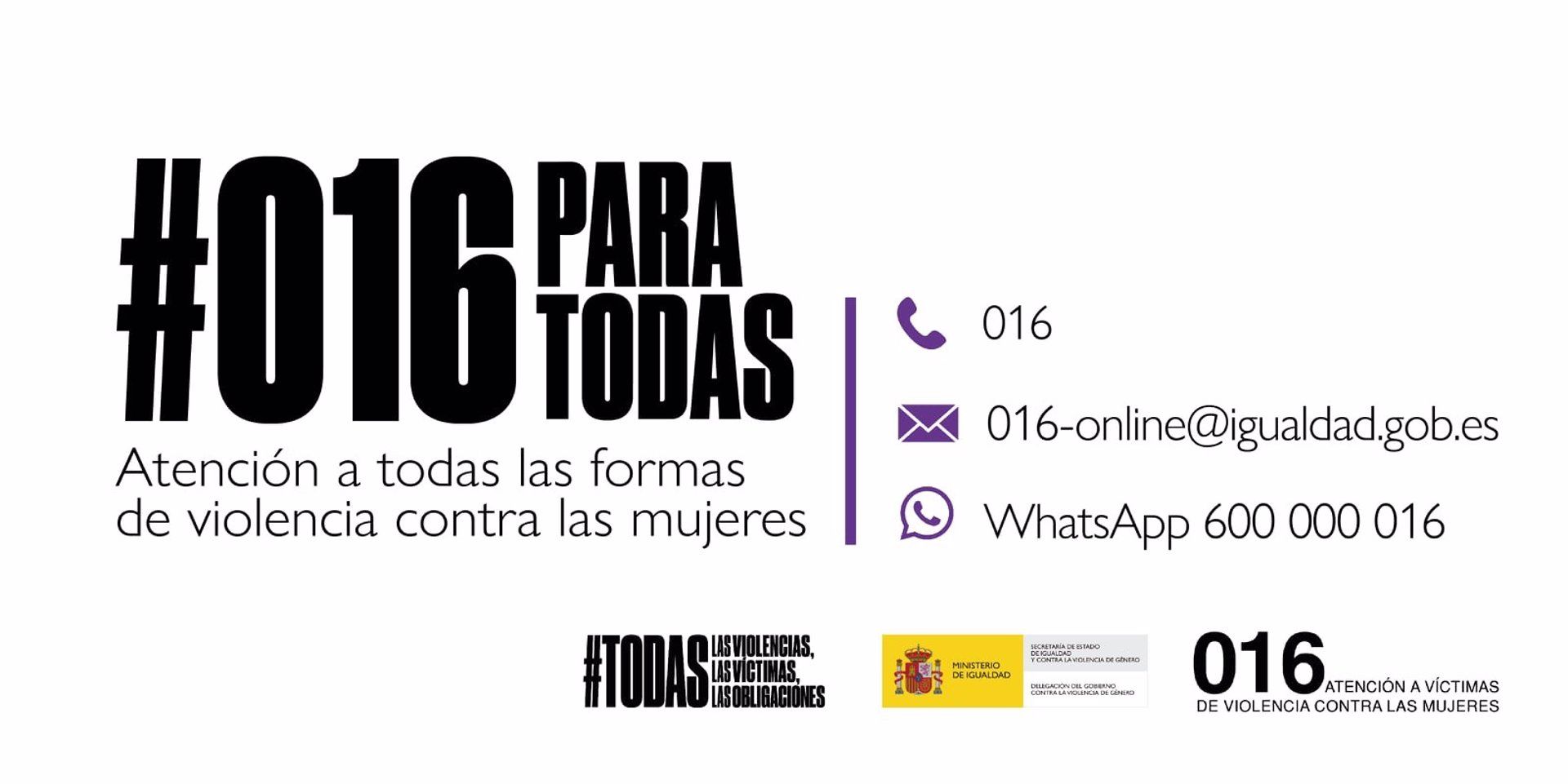 Teléfono 016 de atención a todas las formas de violencias contra las mujeres