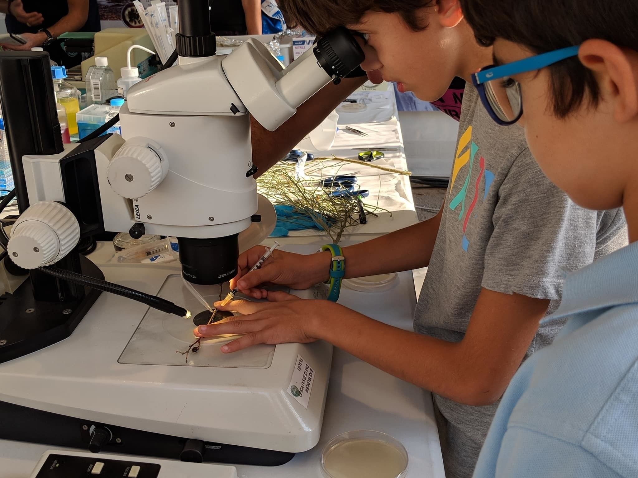 Dos jóvenes con un microscopio | Foto: EP