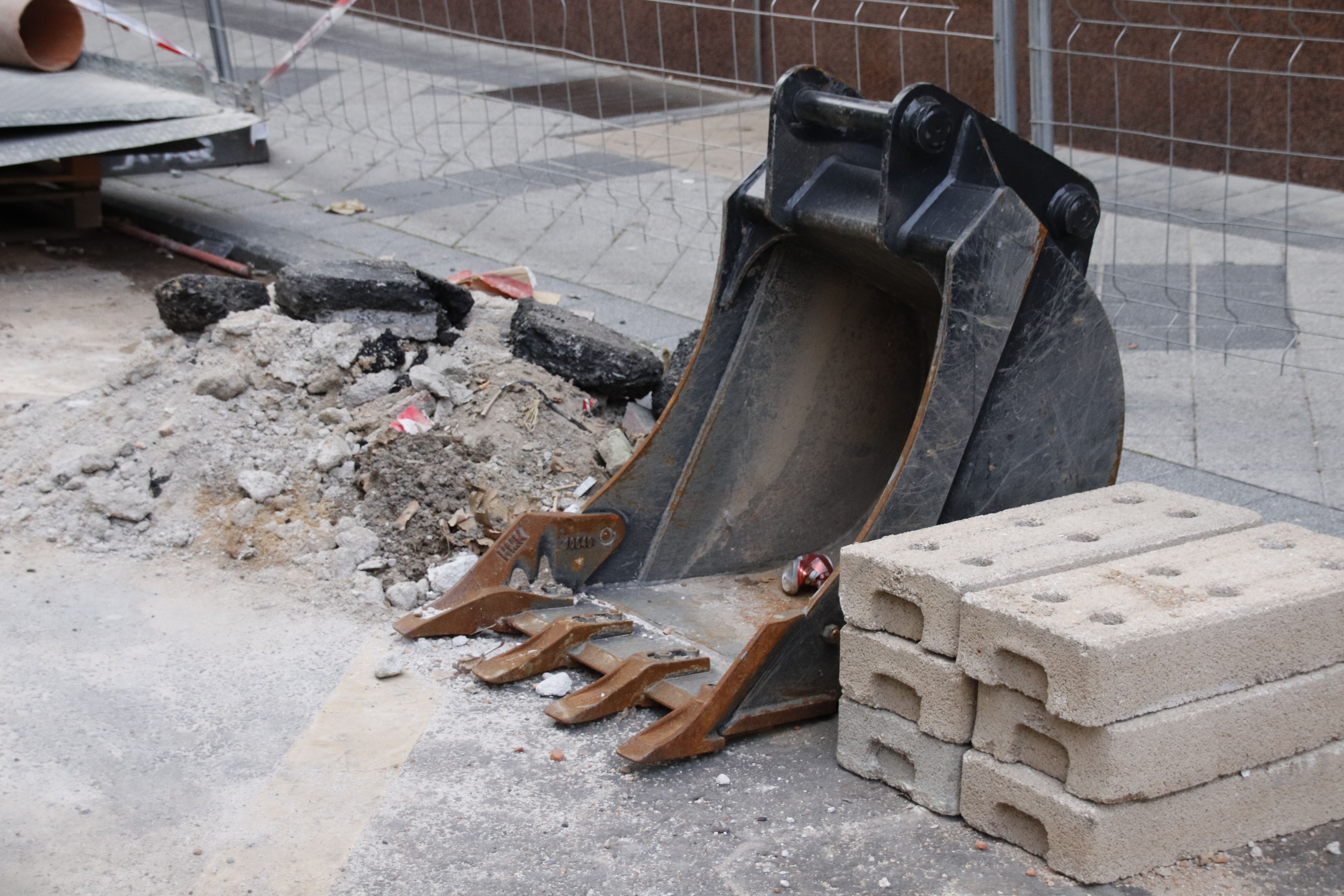 Obras, calles cortadas. Foto de archivo