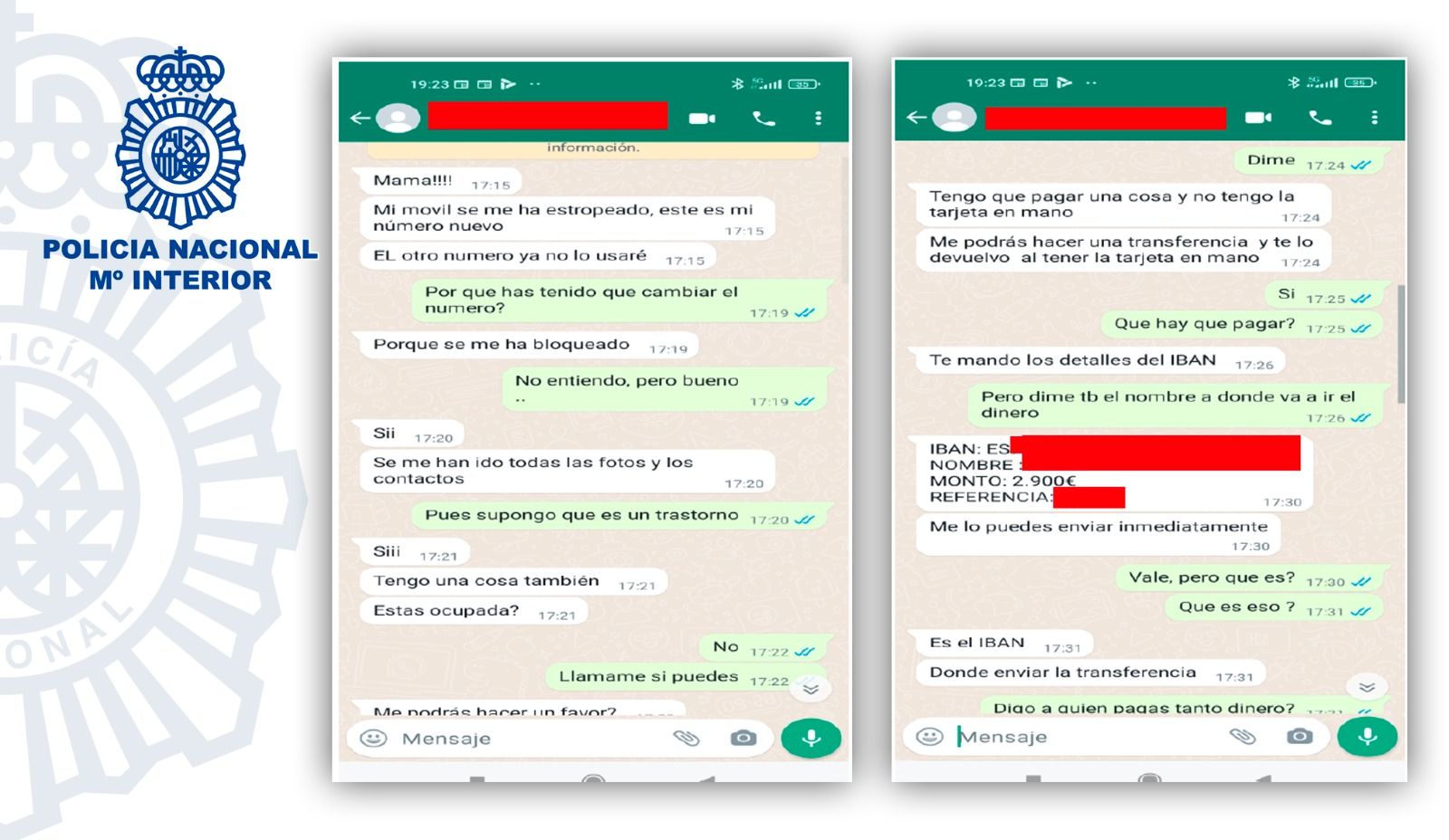 Imagen de una conversación de WhatsApp. Foto @policia