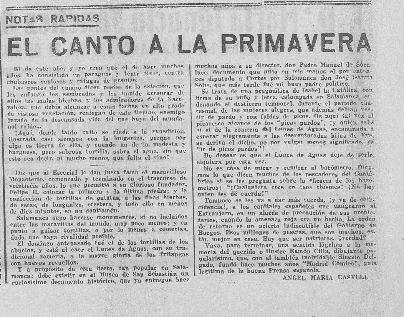 Del “Lunes de pasar las aguas” a la fiesta actual del Lunes de Aguas: la  tradición de Salamanca que no cesó ni durante la Guerra Civil