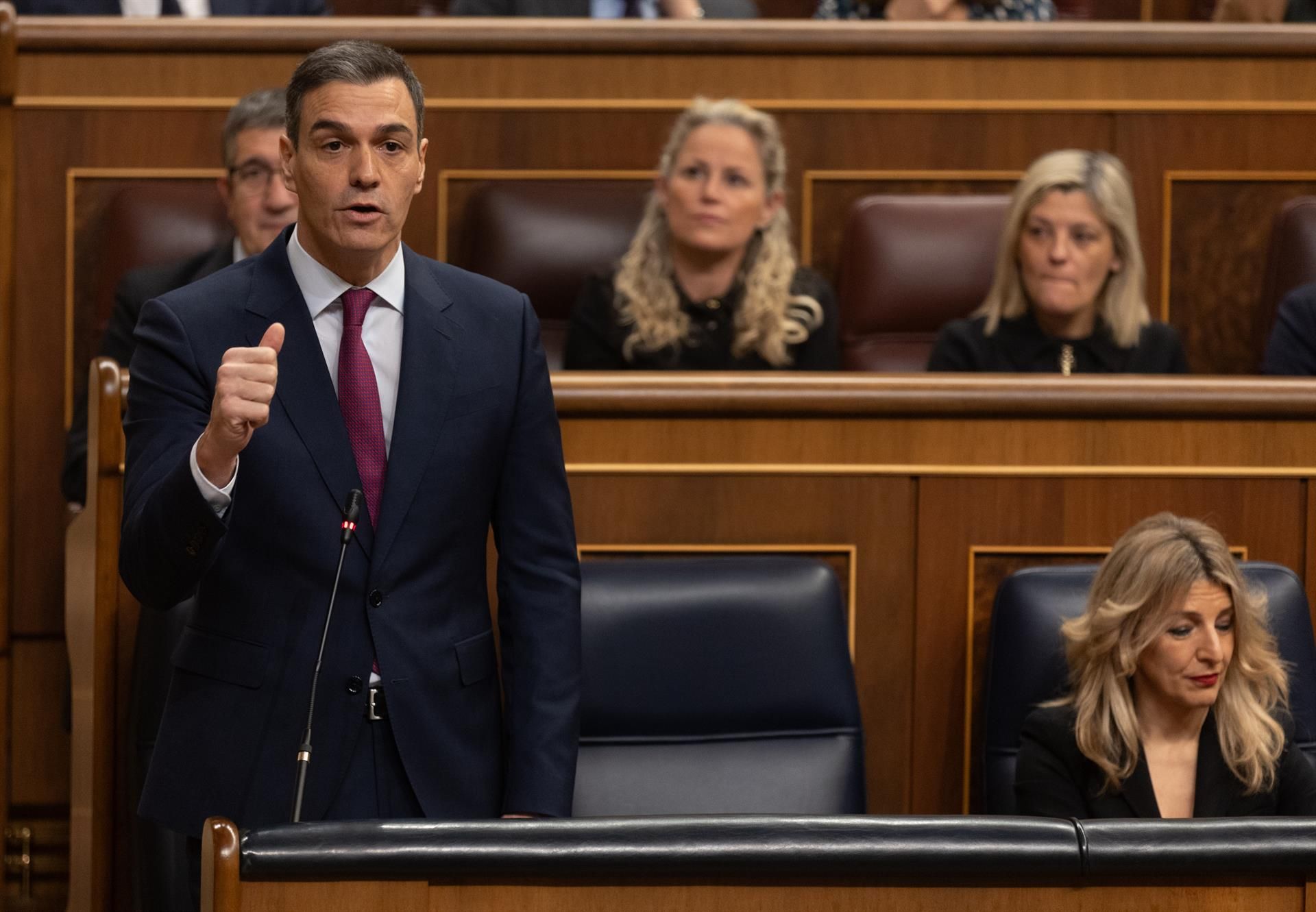 El presidente del Gobierno, Pedro Sánchez, interviene durante una sesión de control al Gobierno, en el Congreso de los Diputados, a 7 de febrero de 2024, en Madrid (España). - Eduardo Parra - Europa Press