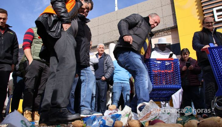 Agricultores y ganaderos protestan en las inmediaciones del Carrefour y la Plaza de Toros