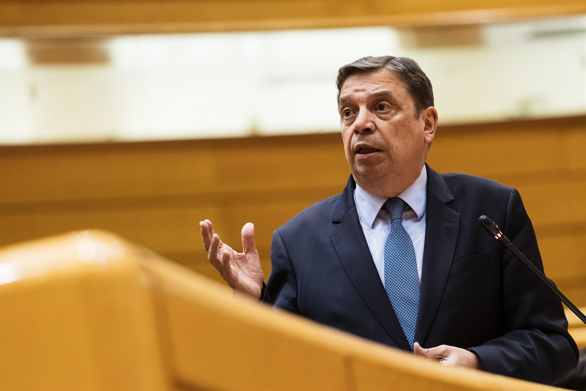 El ministro de Agricultura, Pesca y Alimentación, Luis Planas, interviene durante una sesión plenaria en el Senado. Foto de Carlos Luján | Europa Press