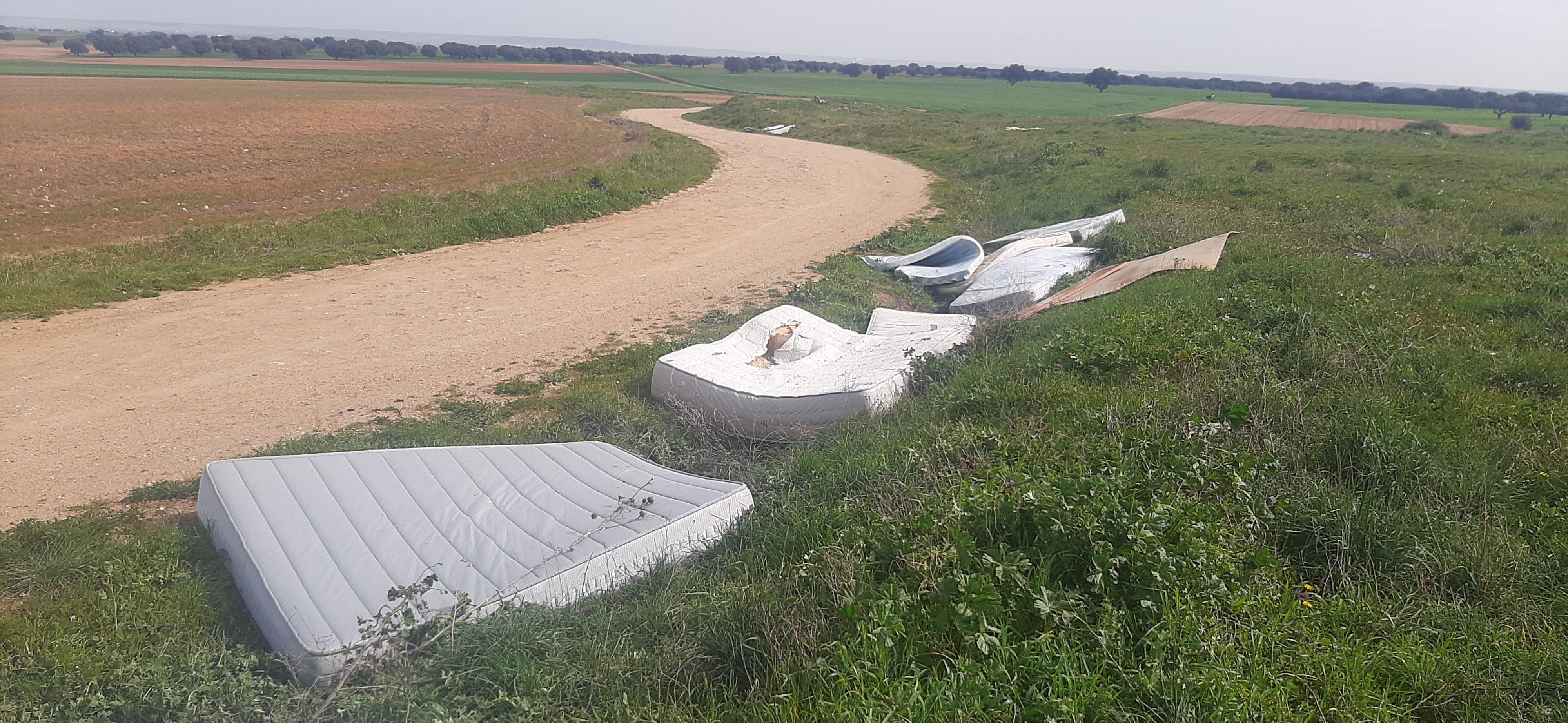 Un grupo de ciclistas denuncian una vergonzosa estampa de colchones en el campo en Calvarrasa de Arriba