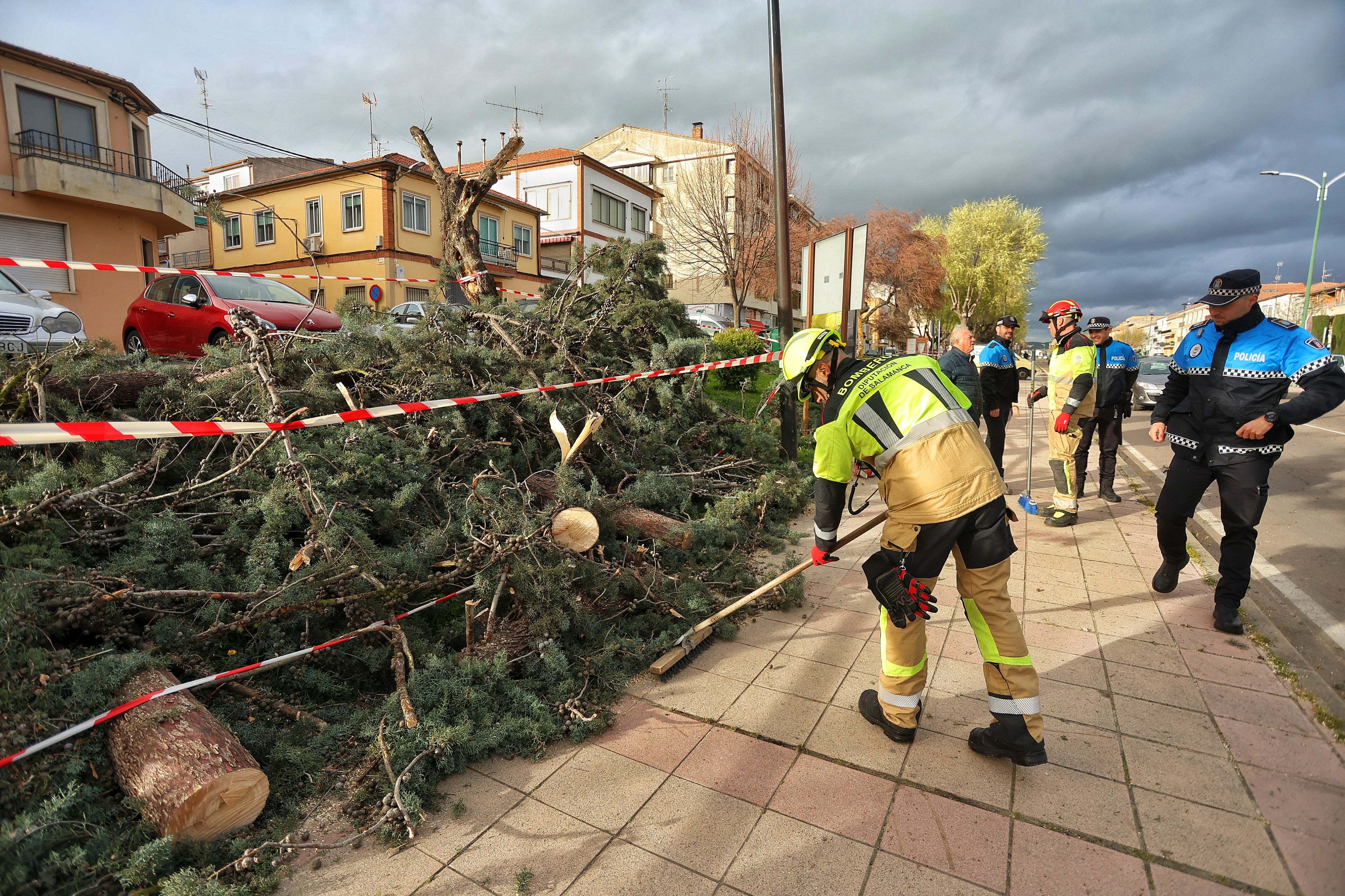 Los bomberos retiran numerosas caídas por el viento en Ciudad Rodrigo (Salamanca). ICAL. Archivo