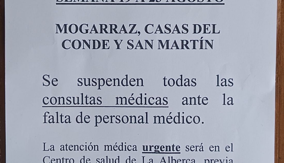 Aviso Sierra de Francia sin médicos en agosto 