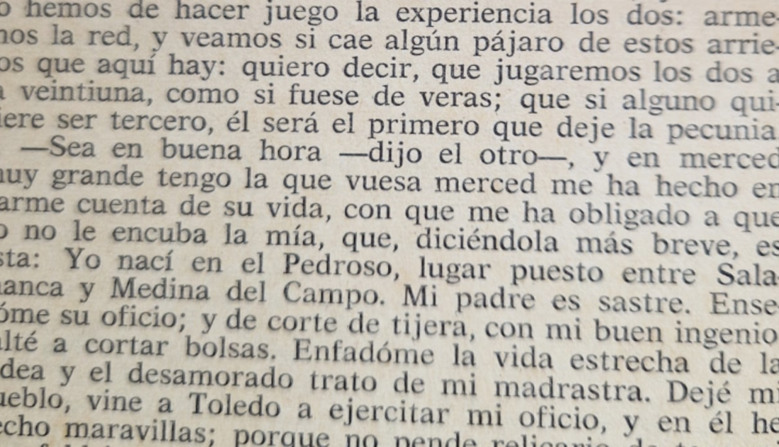 Fragmento de Rinconete y Cortadillo donde aparece El Pedroso de la Armuña