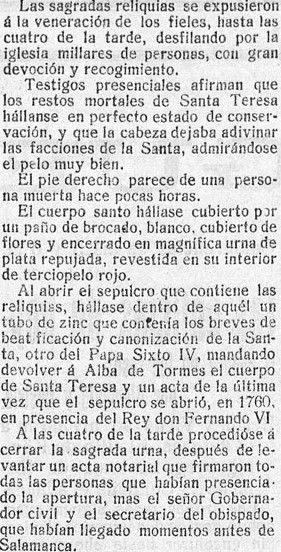 Apertura sepulcro Santa Teresa Crónica del alelanto en 1914 1