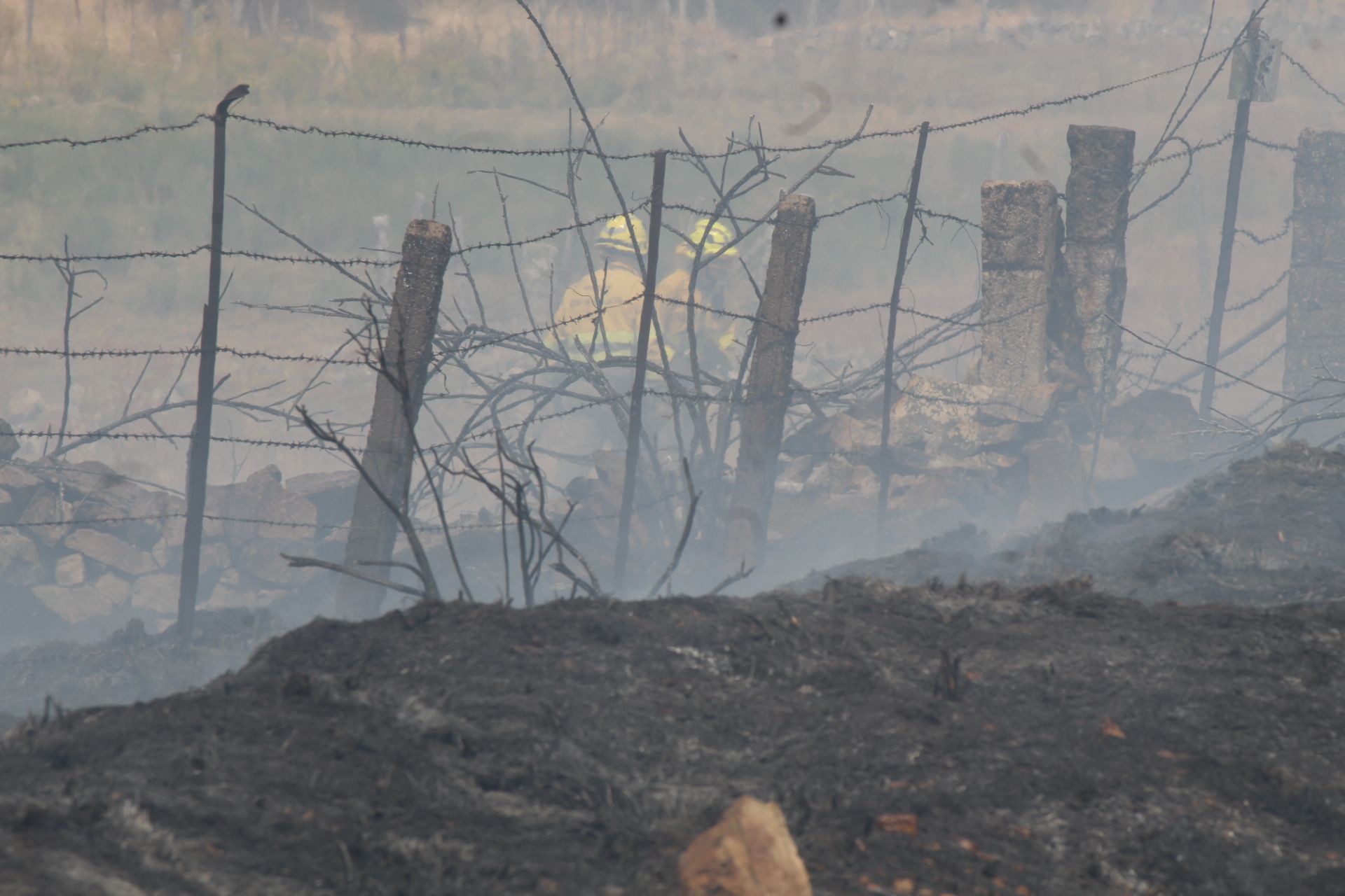 Bomberos de la Junta de Castilla y León trabajando combatiendo las llamas de un incendio forestal en la provincia de Salamanca. Foto de archivo Carlos H.G