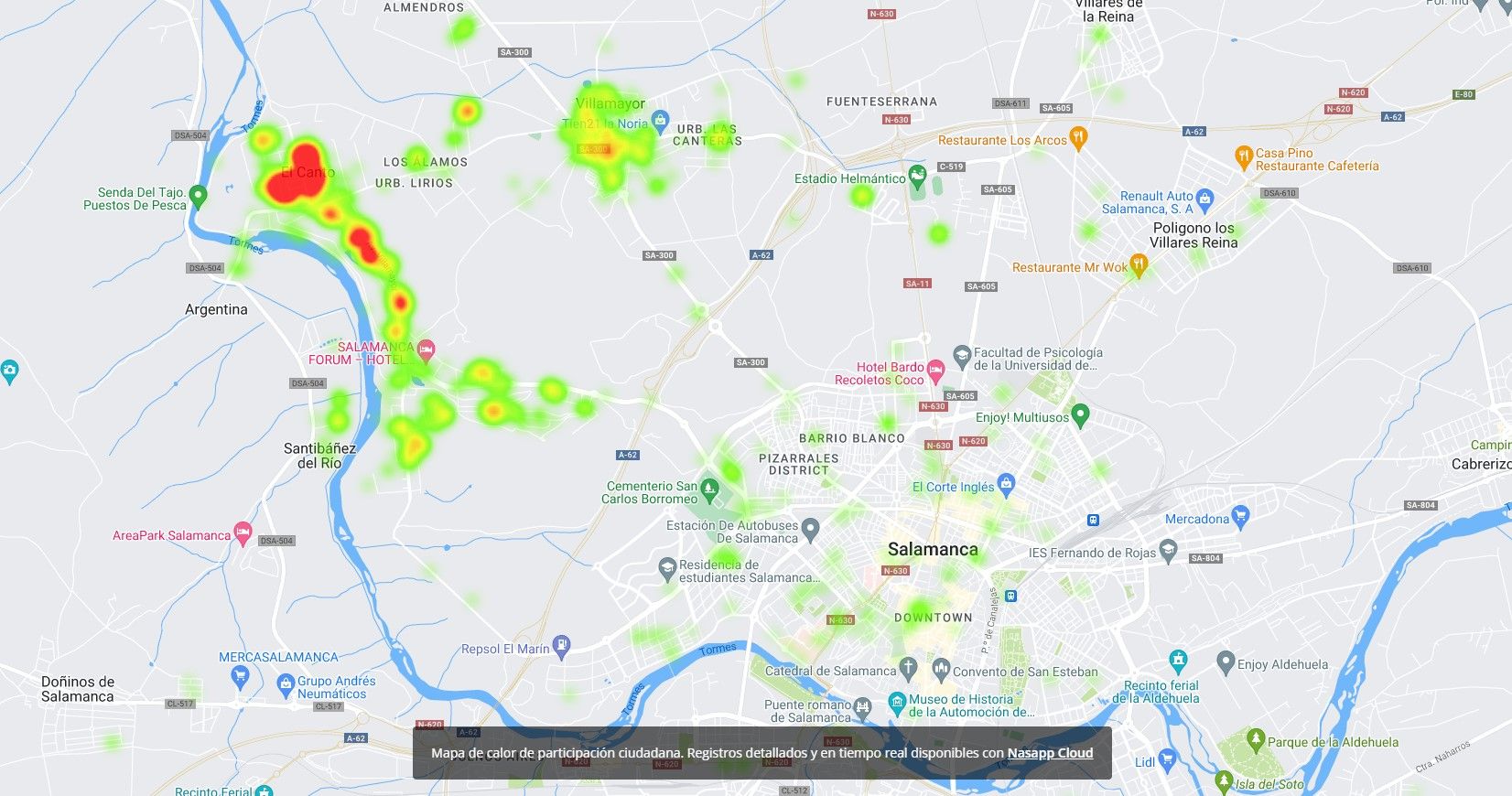 Mapa Nasapp incidencia de olores en Villamayor y Salamanca