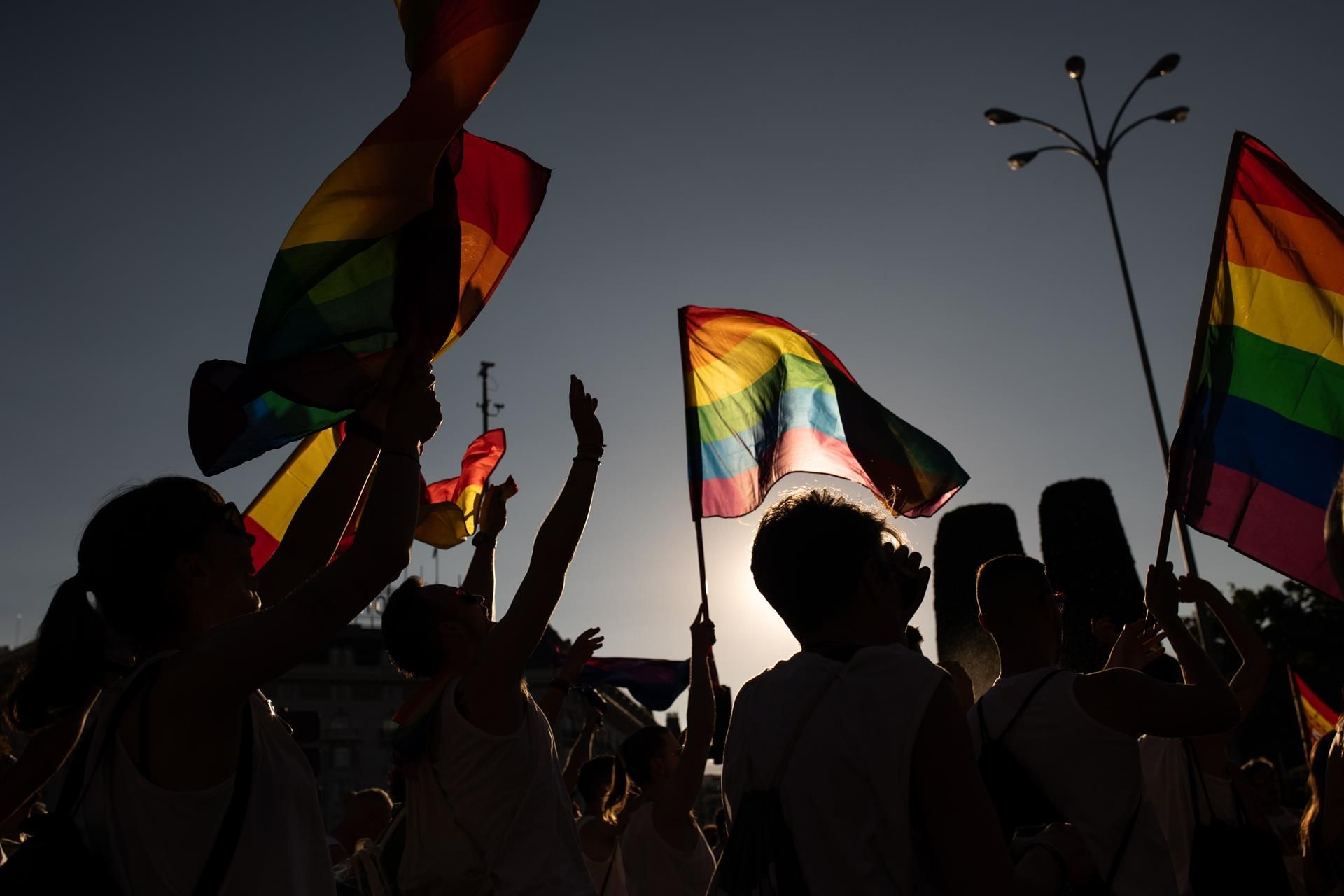 Varias personas con banderas LGTBI durante la manifestación estatal del Orgullo LGTBI+ 2024. Foto Alejandro Martínez Vélez - Europa Press 