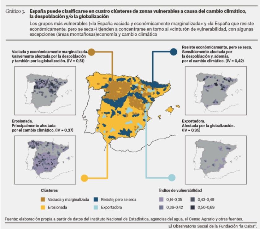 Mapa España vaciada, seca y erosionada. Observatorio Social fundación la CAixa