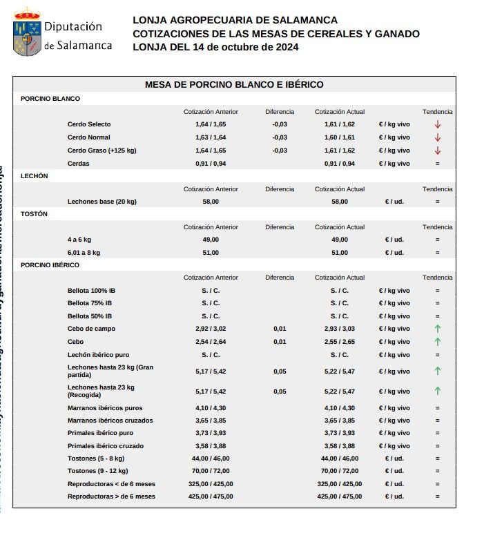 Mesa porcino blanco e ibérico lonja 14 octubre 2024