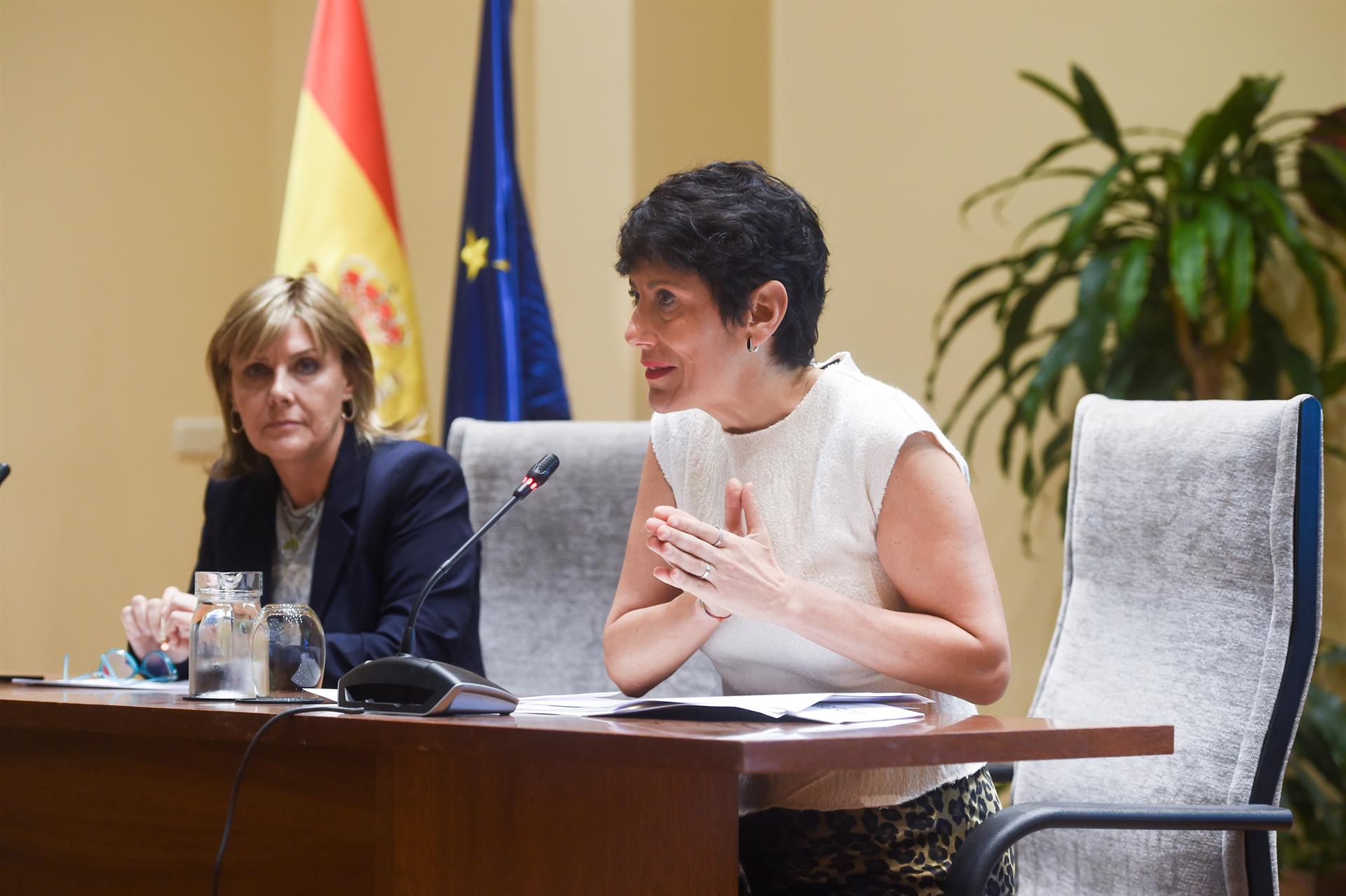 La ministra de Inclusión, Seguridad Social y Migraciones, Elma Saiz (d), y la secretaria general de Inclusión, Elena Rodríguez. EP 