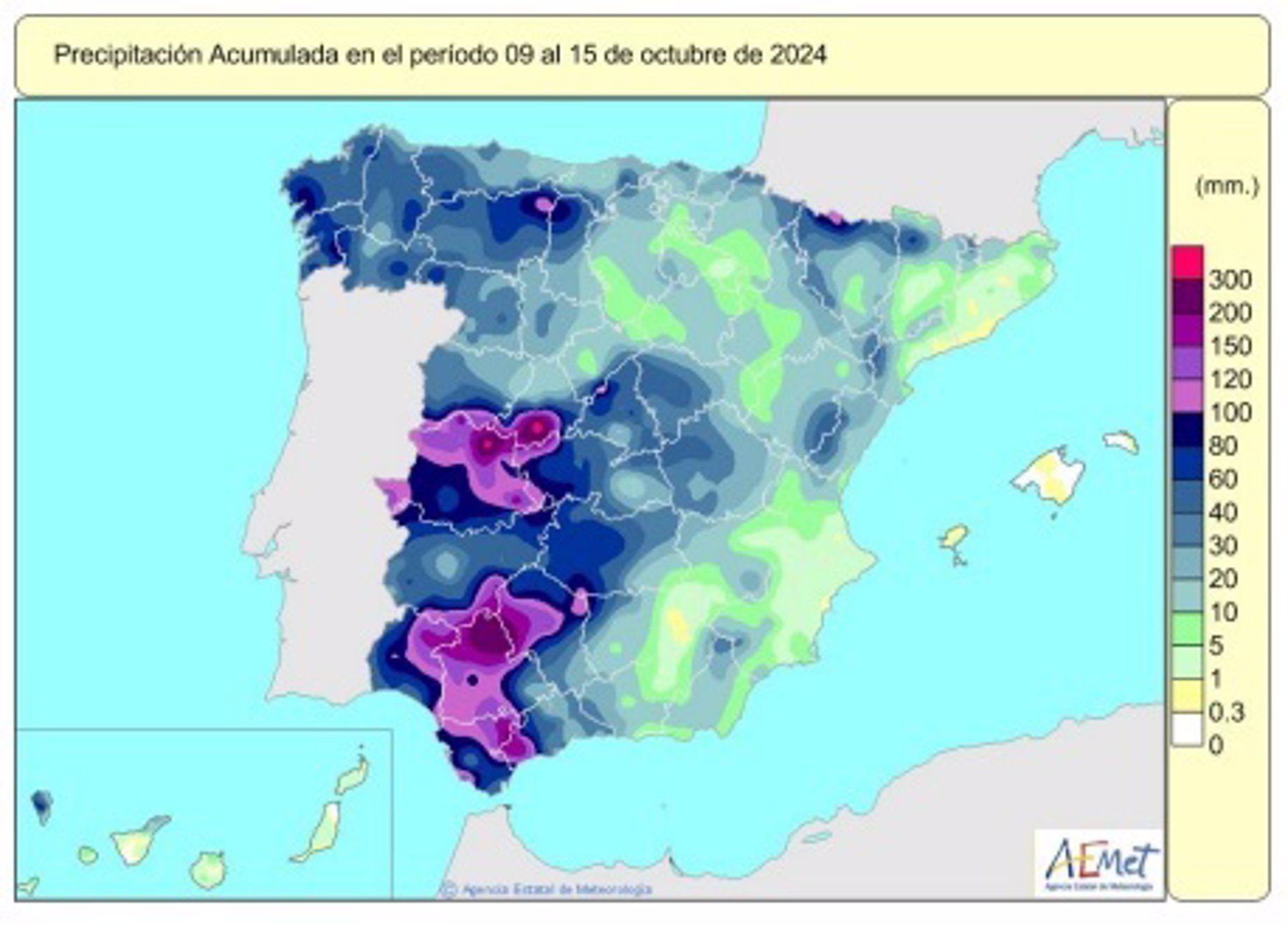 Las lluvias acumuladas en la primera mitad de octubre se cifran en 72 l/m2, el doble que lo habitual. - AEMET