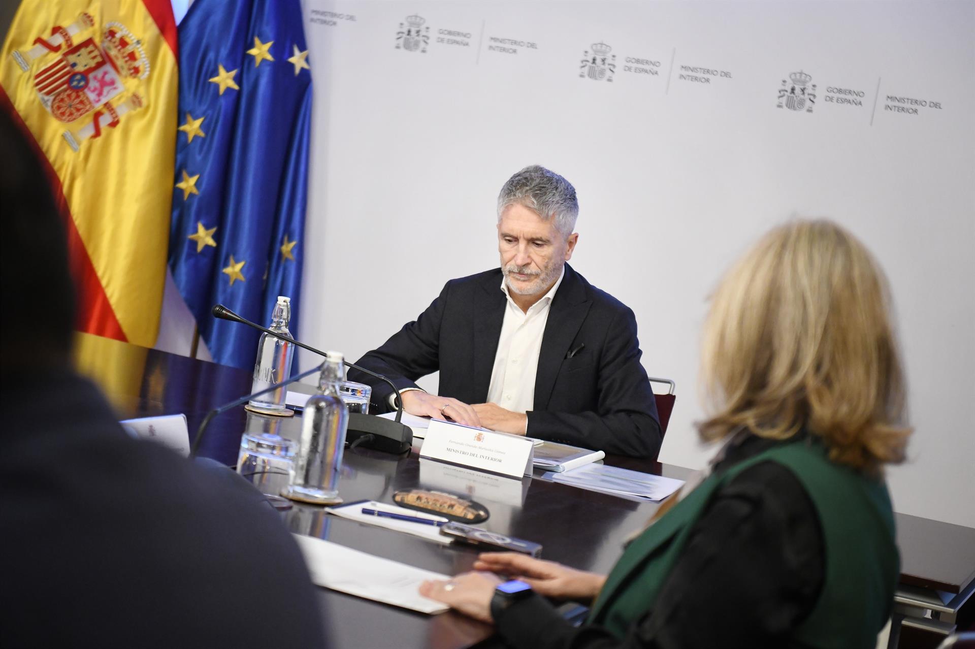 El ministro del Interior, Fernando Grande-Marlaska, durante la reunión del comité de crisis, en el Ministerio del Interior, a 30 de octubre de 2024. EP