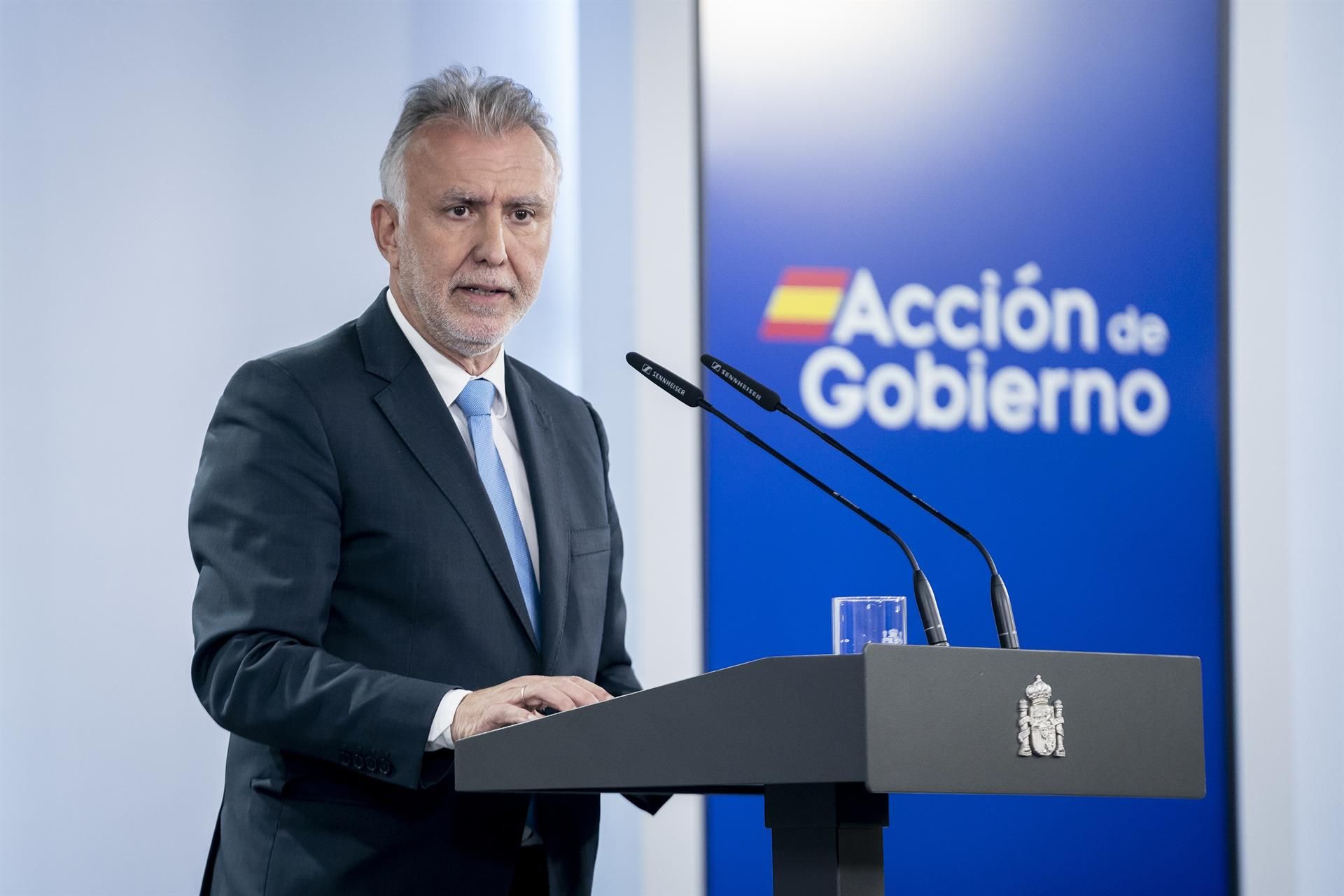 El ministro de Política Territorial y Memoria Democrática, Ángel Víctor Torres, interviene durante una rueda de prensa - A. Pérez Meca   Europa Press