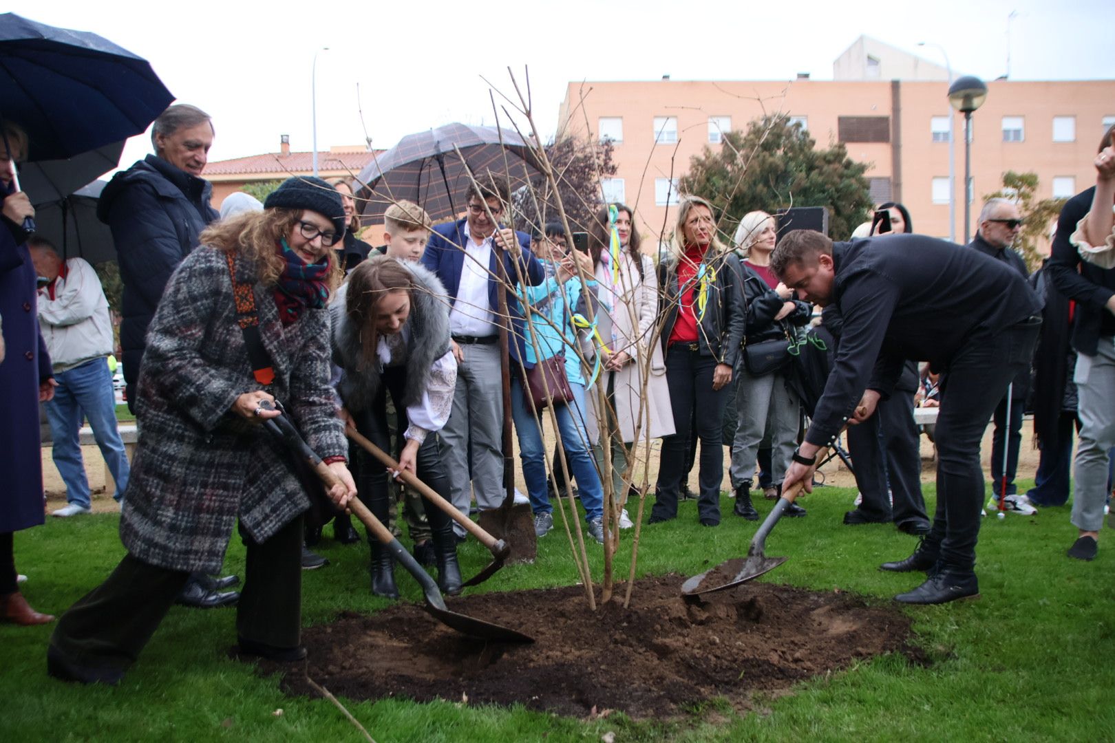 Plantación Jardín de Kalynas en el barrio de Chamberí, como símbolo de unión entre Ucrania y Salamanca. Foto Andrea M. 