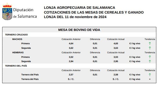 Mesa bovino de vida lonja 11 noviembre 2024