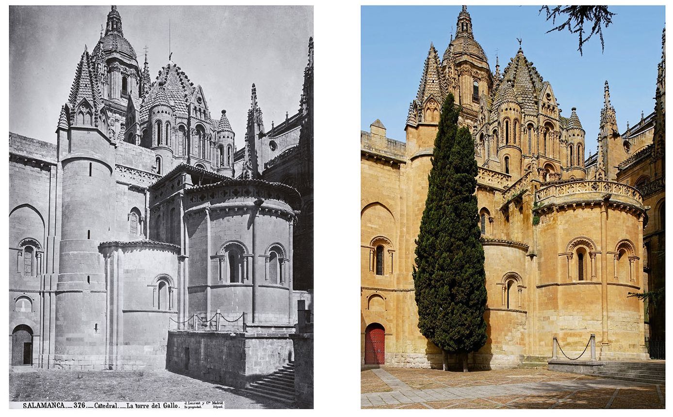 Catedral de Salamanca. Fotografía izquierda: Jean Laurent (propiedad del Museo de Salamanca). Derecha: Vicente Sierra Puparelli