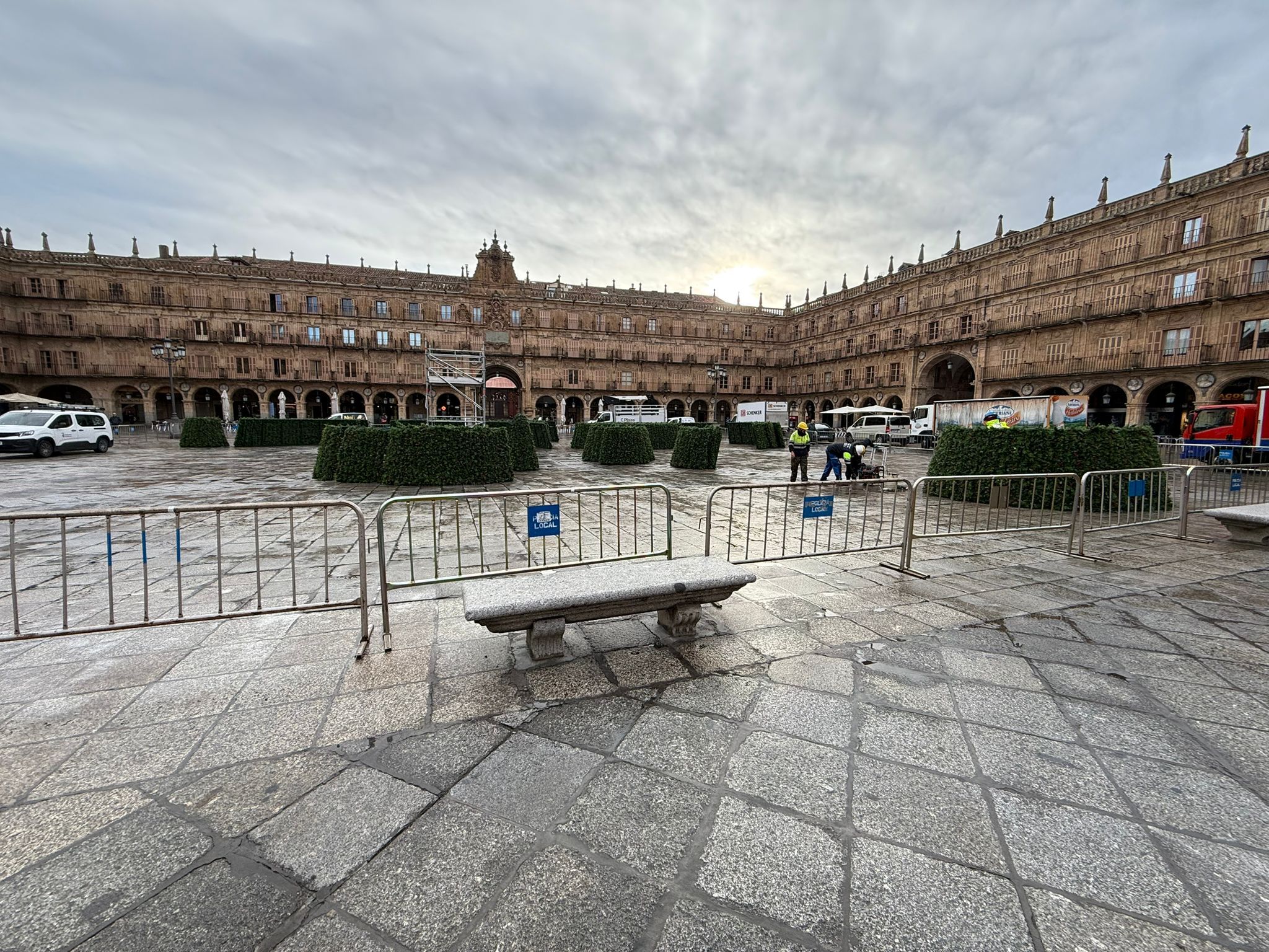 Comienzan a instalar el árbol de Navidad en la Plaza Mayor 