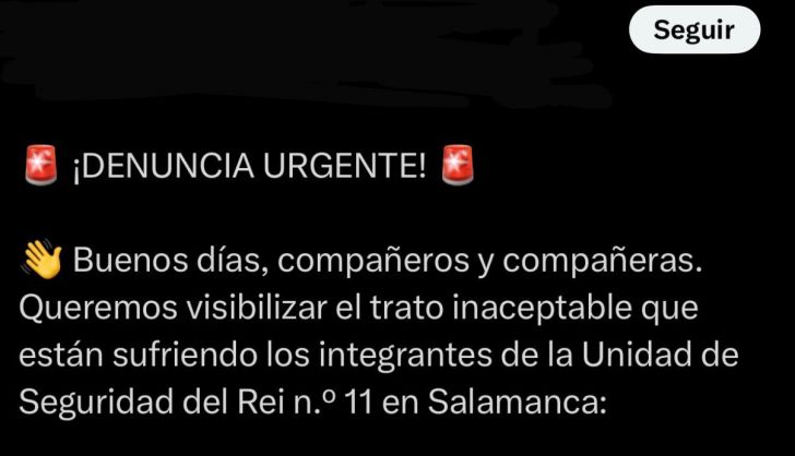 Tweet en el que se denuncia "el trato inaceptable" sufrido por los integrantes del Rei 11 en Salamanca