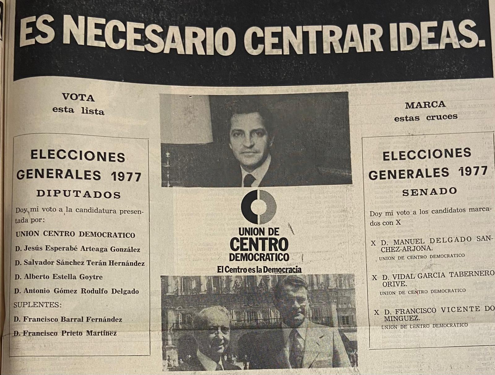 Página del diario de La Hoja del Lunes de 1977, de cara a las elecciones del 15 de junio de 1977