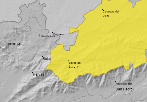 Aviso amarillo por vientos en el suroeste de Salamanca. AEMET.