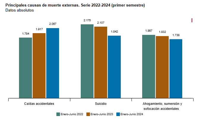 Principales causas de muerte externas en el primer semestre de 2024. Foto Fuente INE