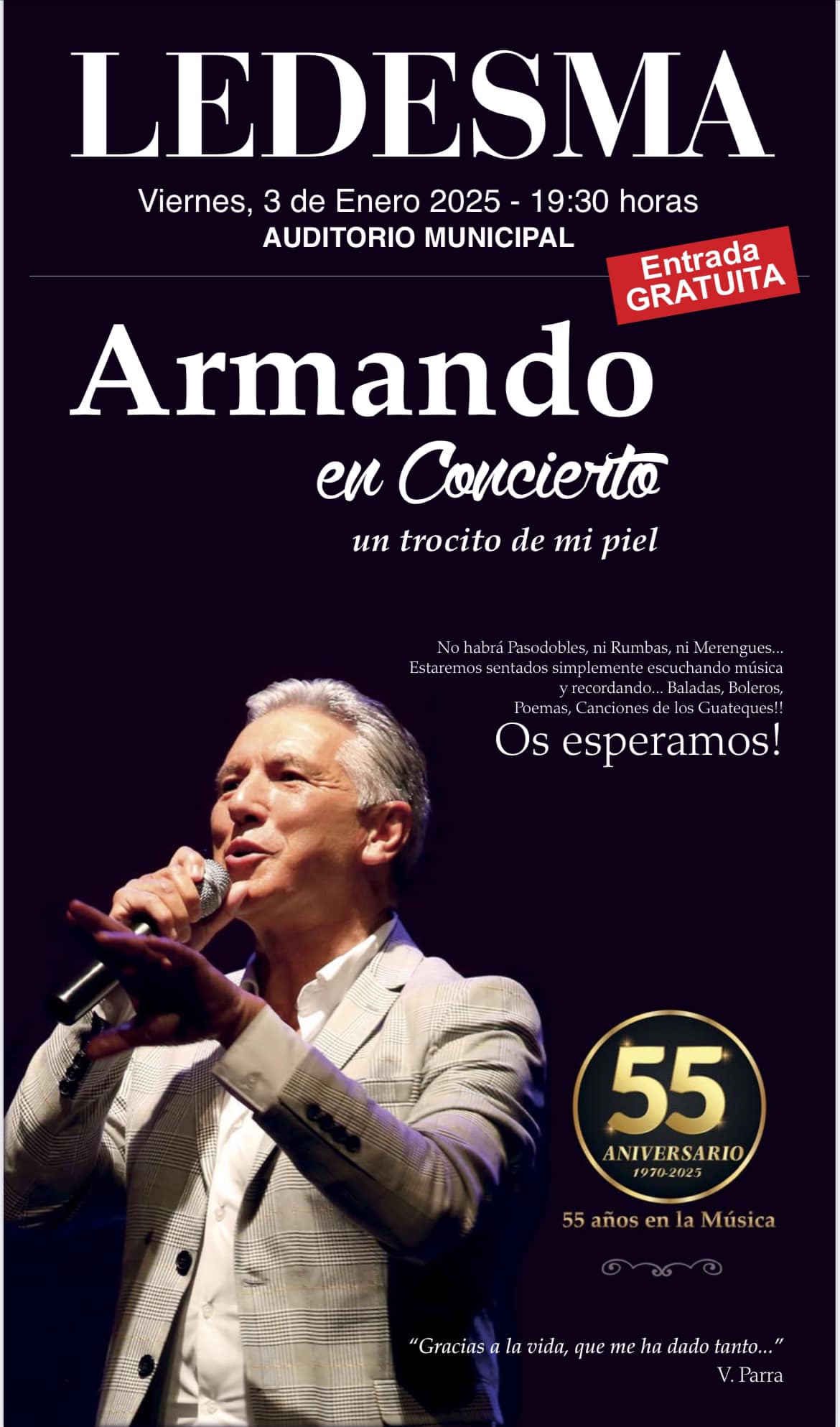 Armando en concierto en Ledesma durante las Navidades 2025