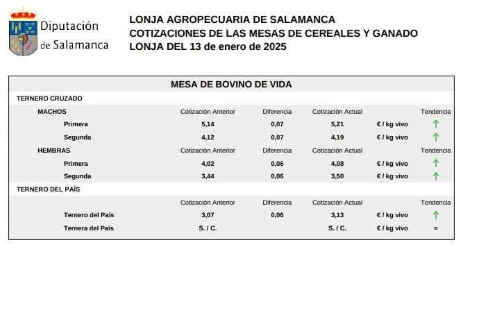 Mesa de bovino de vida lonja 13 de enero 2025