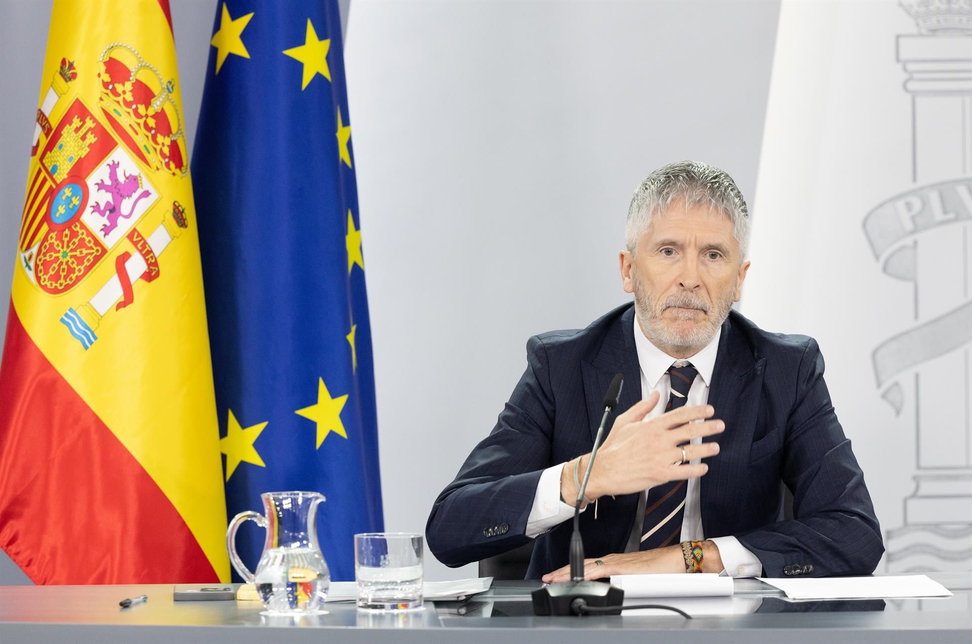 El ministro del Interior, Fernando Grande Marlaska, interviene durante una rueda de prensa posterior a la reunión del Consejo de Ministros, en el Palacio de La Moncloa - Eduardo Parra - Europa Press