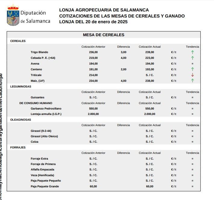 Mesa cereal lonja Salamanca 20 enero 2025