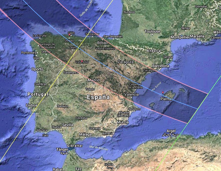 Recorrido del eclipse solar total en España del 12 de agosto de 2026. Fuente  Wikicommons 